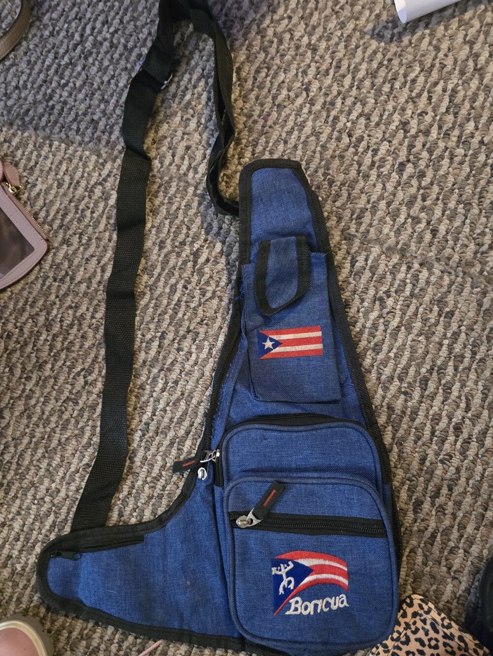 Blue Crossbody Sling Bag with Puerto Rico Flag Accent